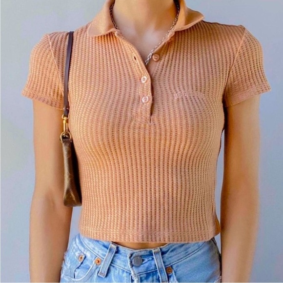 Urban Outfitters Tops - Urban Outfitters | BDG | Waffle Knit Cropped Collared Short Sleeve Crop Top